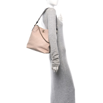 CHANEL Calfskin Stitched Large Stripe Hobo Beige Black
