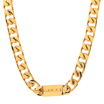 GUCCI Metal Script Chain Choker Necklace Gold