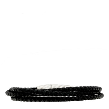 DAVID YURMAN Sterling Silver Leather Mens Chevron Triple-Wrap Bracelet Black
