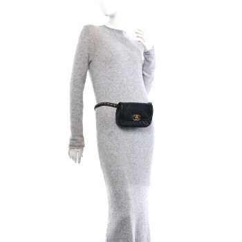 CHANEL Lambskin Quilted Chain Infinity Waist Belt Bag Black