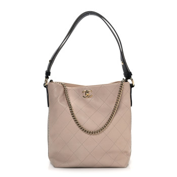 CHANEL Calfskin Stitched Large Stripe Hobo Beige Black