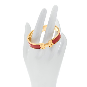 HERMES Enamel Narrow Clic Clac H Bracelet PM Orange Papaye