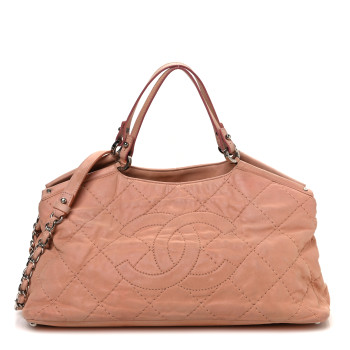 CHANEL Iridescent Calfskin Quilted Small Sea Hit Tote Light Pink