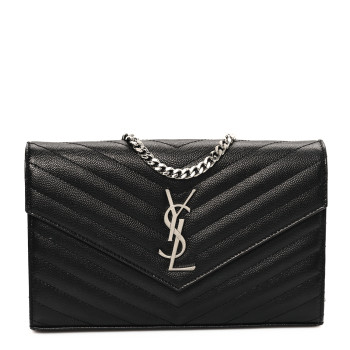 SAINT LAURENT Grain De Poudre Matelasse Chevron Monogram Chain Wallet Black