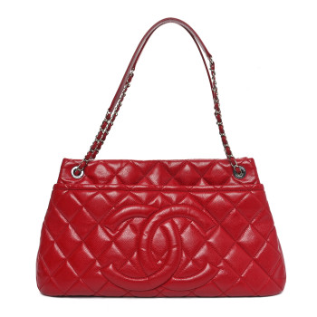 CHANEL Caviar Quilted Timeless CC Soft Tote Red