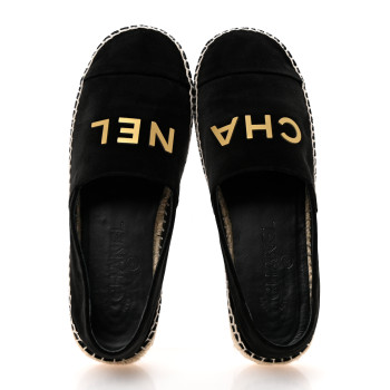 CHANEL Velvet Logo Espadrilles 37 Black