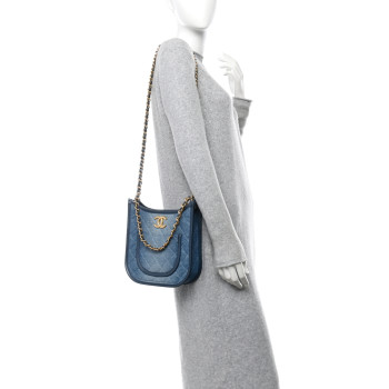 CHANEL Washed Denim Quilted Small Hobo Blue