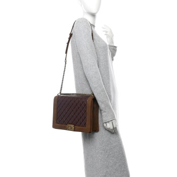 CHANEL Aged Calfskin Nubuck Quilted Large Boy Flap Burgundy