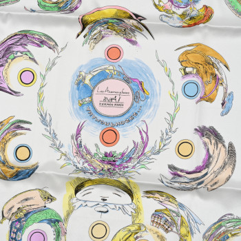HERMES Silk Les Anamorphoses Scarf 70 Bleu Azur White Multicolor