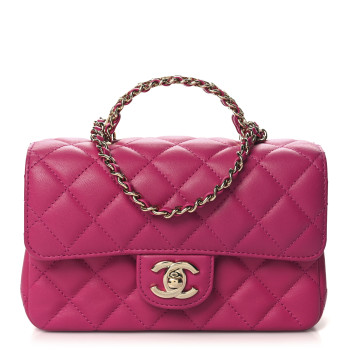 CHANEL Lambskin Quilted Mini Crystal Top Handle Rectangular Flap Dark Pink