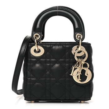 CHRISTIAN DIOR Lambskin Cannage Micro Lady Dior Black