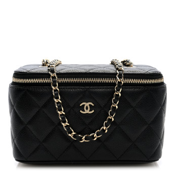 CHANEL Caviar Quilted Small Vanity Case With Chain Black