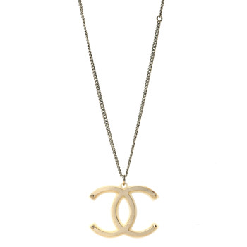 CHANEL CC Pendant Necklace Gold White