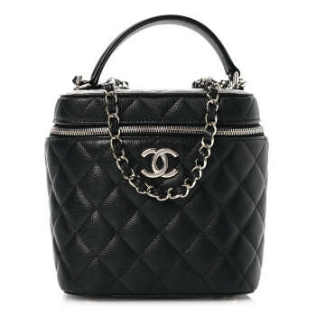 CHANEL Caviar Quilted Small Top Handle Vanity Case With Chain Black