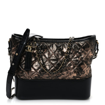 CHANEL Metallic Crumpled Goatskin Quilted Medium Gabrielle Hobo Black Rose Gold