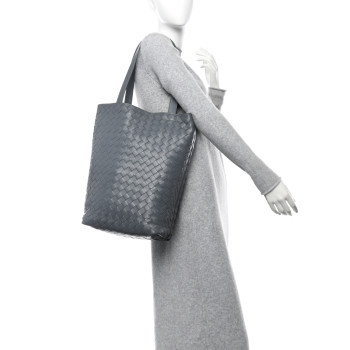 BOTTEGA VENETA Calfskin Intrecciato Tote Bag Grey