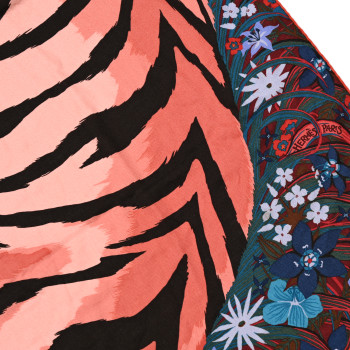 HERMES Cashmere Silk Tyger Tyger Shawl 140 Bordeaux Bleu Corail