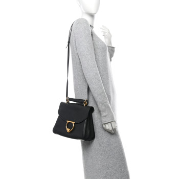 SALVATORE FERRAGAMO Calfskin Small Margot Top Handle Satchel Black
