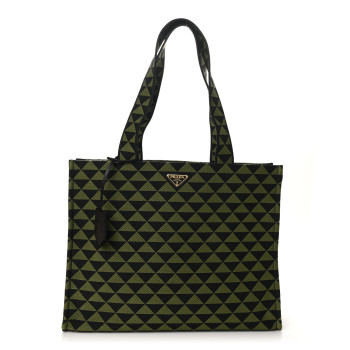PRADA Jacquard Saffiano Triangolo Symbole Embroidered Shopping Tote Black Edera