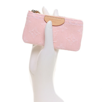 LOUIS VUITTON Monogram Denim Key Pouch Washed Pink