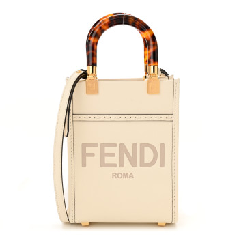 FENDI Vitello King Plexiglass Logo Embossed Mini Fendi Sunshine Shopper Tote White Ice