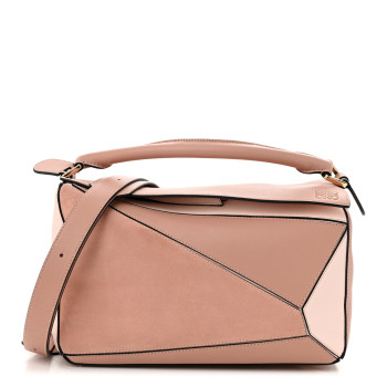 LOEWE Calfskin Suede Medium Puzzle Bag Blush
