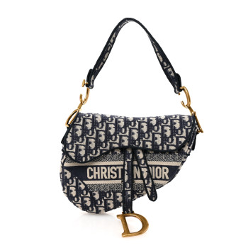 CHRISTIAN DIOR Oblique Embroidered Saddle Bag Blue