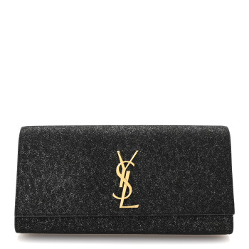 SAINT LAURENT Metallic Textured Suede Calfskin Classic Monogram Cassandre Clutch Black