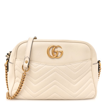 GUCCI Calfskin Matelasse Medium GG Marmont Chain Shoulder Bag Mystic White