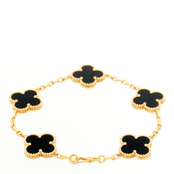 VAN CLEEF & ARPELS 18K Yellow Gold Black Onyx 5 Motifs Vintage Alhambra Bracelet