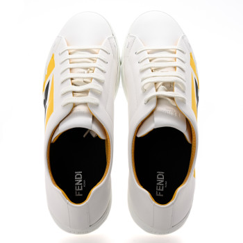 FENDI Calfskin Bugs Eye Print Mens Low Top Sneakers 9 White Giallo Black