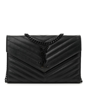 SAINT LAURENT Grain De Poudre Matelasse Chevron Monogram Monochrome Chain Wallet Black