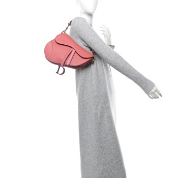 CHRISTIAN DIOR Grained Calfskin Saddle Bag Pink