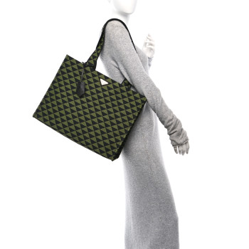 PRADA Jacquard Saffiano Triangolo Symbole Embroidered Shopping Tote Black Edera