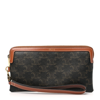 CELINE Triomphe Calfskin Long Pouch With Strap Tan
