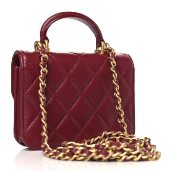 CHANEL Lambskin Quilted Top Handle Flap Coin Purse With Chain Burgundy