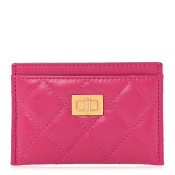 CHANEL Aged Calfskin Quilted Reissue Card Holder Fuchsia