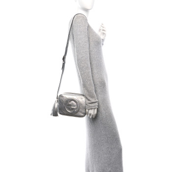 GUCCI Metallic Sakai Be Green Calfskin Diagonal Stitched Small Blondie Shoulder Bag Silver