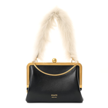 KHAITE Crackle Patent Shearling Small Lilith Evening Bag Black