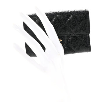 CHANEL Caviar Quilted Flap Card Holder Wallet Black