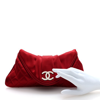CHANEL Satin Quilted Half Moon Clutch Red