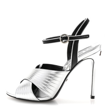 GUCCI Malaga Kid Webby Crossover High Heel Sandals 37 Silver