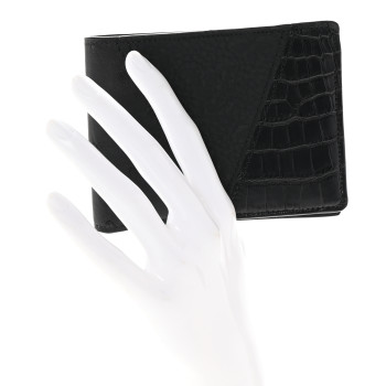 LOUIS VUITTON Crocodile Ostrich Taurillon Monogram Shadow Multiple Wallet Black
