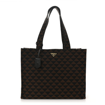 PRADA Jacquard Saffiano Triangolo Symbole Embroidered Shopping Tote Black Corda