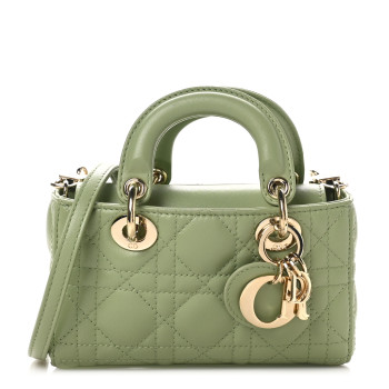 CHRISTIAN DIOR Lambskin Cannage Micro Lady D-Joy Peyote Green