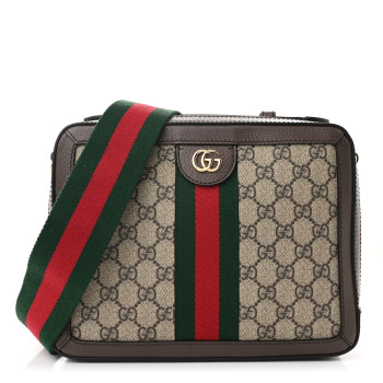 GUCCI GG Supreme Monogram Web Small Ophidia Top Handle Shoulder Bag Brown