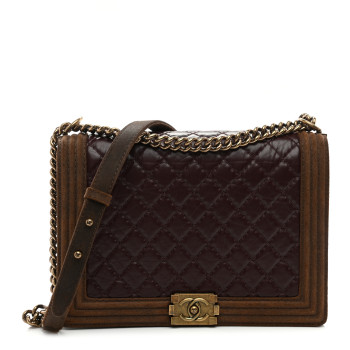 CHANEL Aged Calfskin Nubuck Quilted Large Boy Flap Burgundy