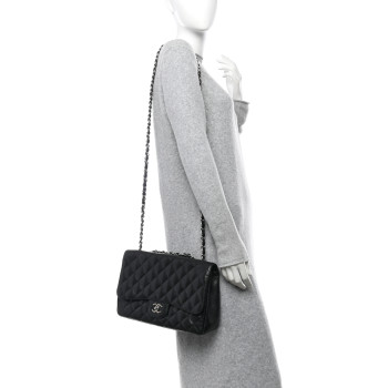 CHANEL Caviar Quilted Jumbo Double Flap Black