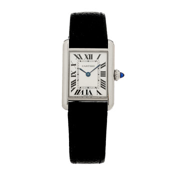CARTIER Stainless Steel Calfskin 22mm Must de Cartier Tank Quartz Watch
