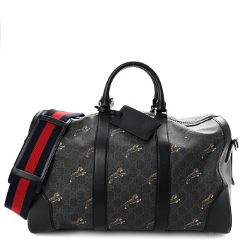 GUCCI GG Supreme Monogram Calfskin Web Tigers Medium Carry On Duffle Bag Black Multicolor